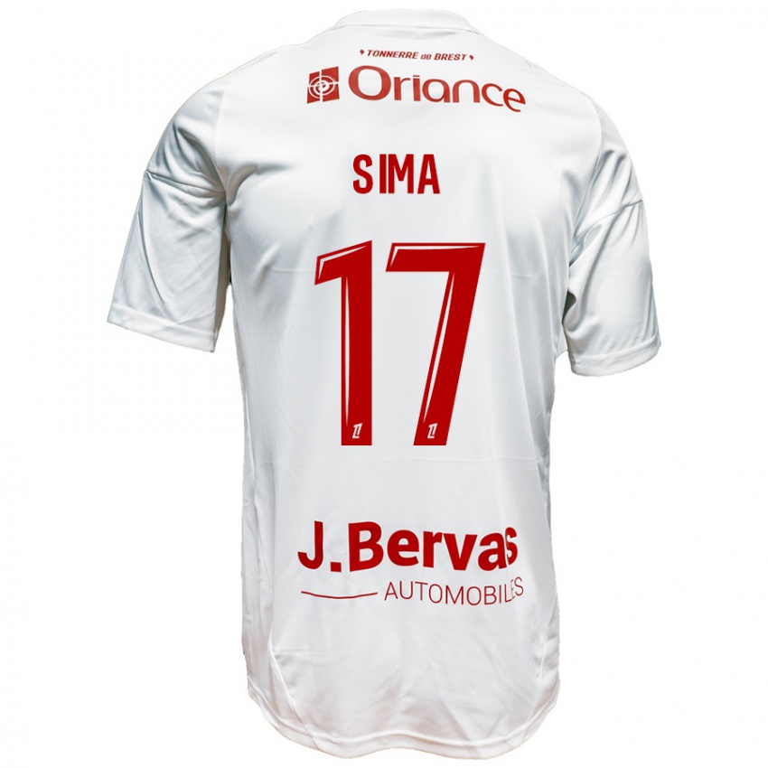 Niño Camiseta Abdallah Sima #17 Blanco Rojo 2ª Equipación 2024/25 La Camisa Perú