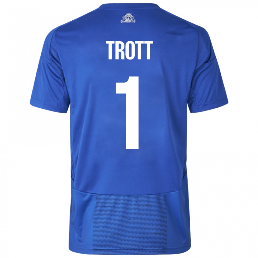 Niño Camiseta Nathan Trott #1 Blanco Azul 2ª Equipación 2024/25 La Camisa Perú