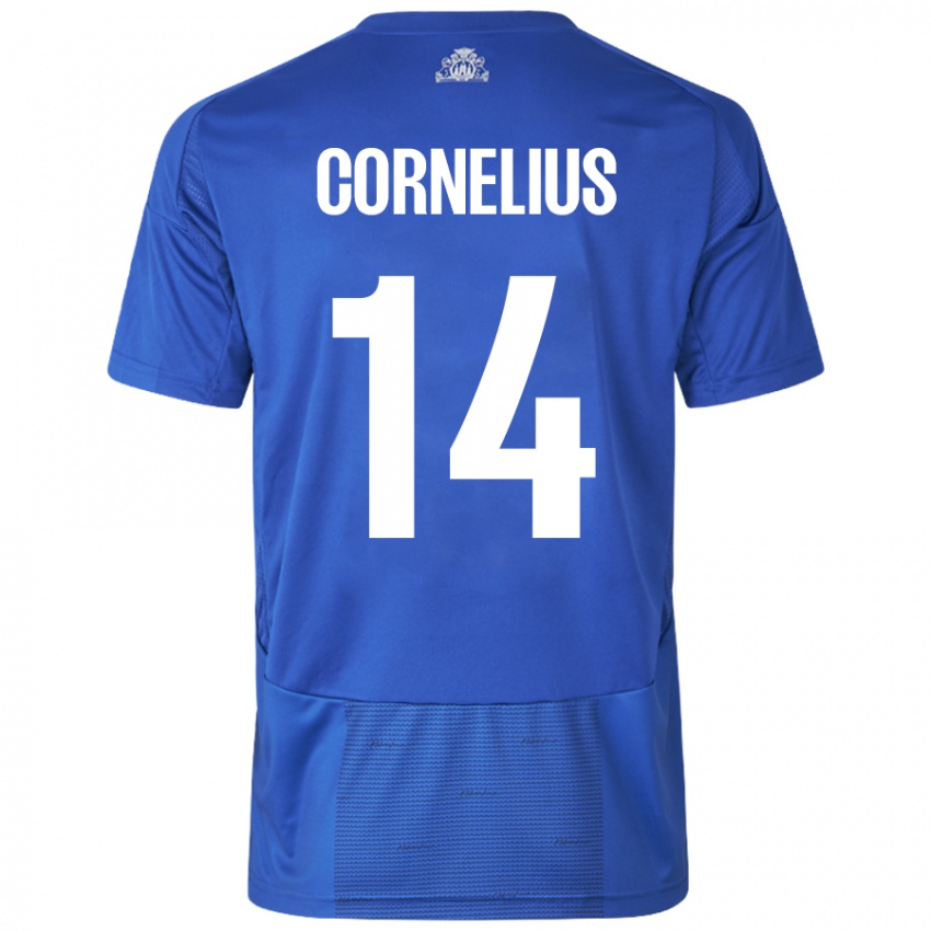 Niño Camiseta Andreas Cornelius #14 Blanco Azul 2ª Equipación 2024/25 La Camisa Perú