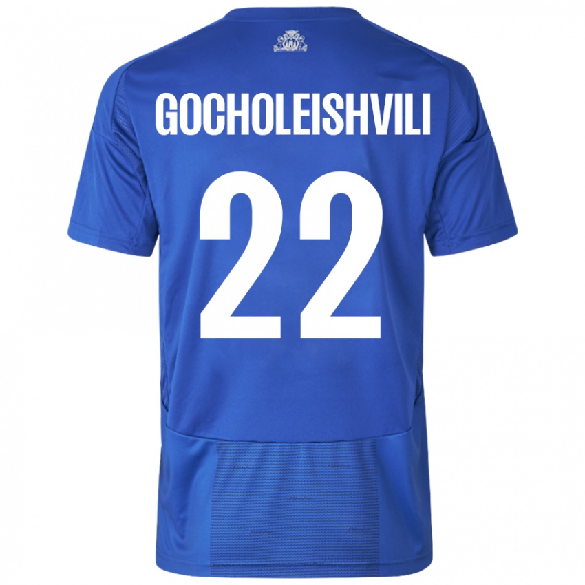 Niño Camiseta Giorgi Gocholeishvili #22 Blanco Azul 2ª Equipación 2024/25 La Camisa Perú