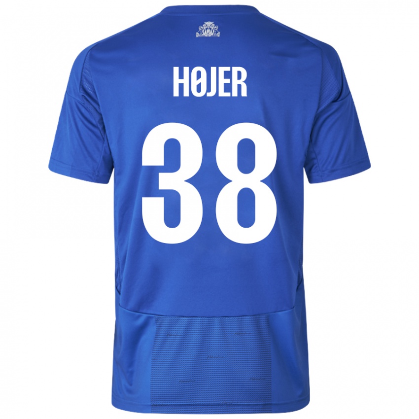 Niño Camiseta Oliver Højer #38 Blanco Azul 2ª Equipación 2024/25 La Camisa Perú