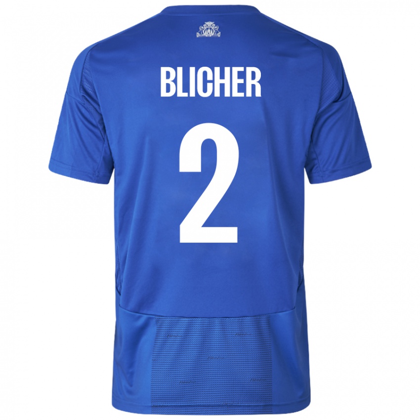 Niño Camiseta Nicolai Blicher #2 Blanco Azul 2ª Equipación 2024/25 La Camisa Perú