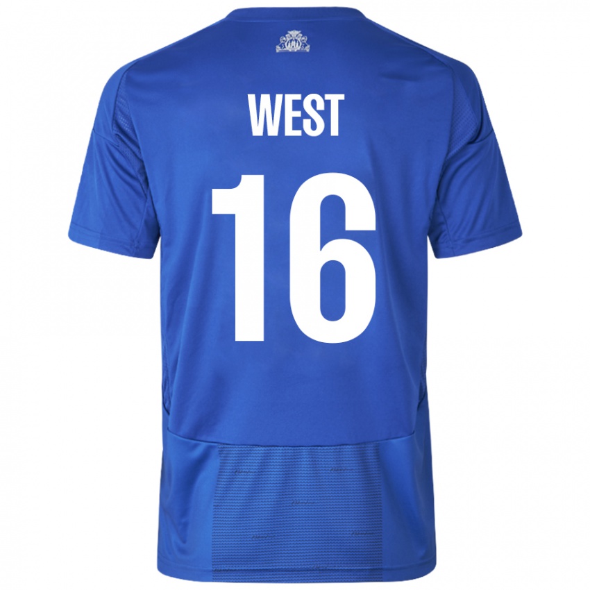 Niño Camiseta Liam West #16 Blanco Azul 2ª Equipación 2024/25 La Camisa Perú