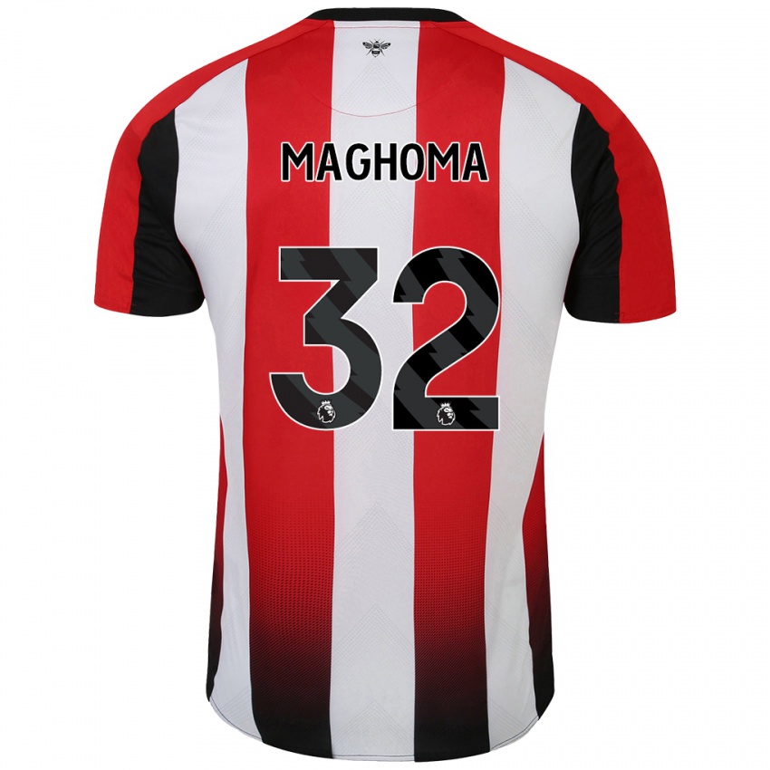 Hombre Camiseta Paris Maghoma #32 Rojo Blanco 1ª Equipación 2024/25 La Camisa Perú