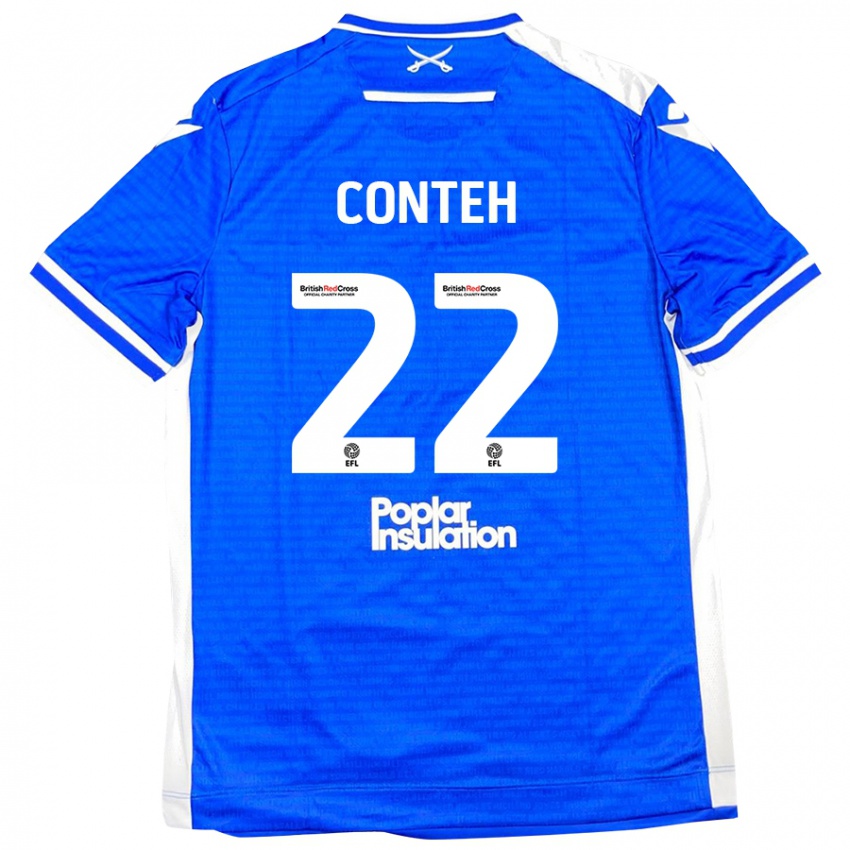 Hombre Camiseta Kamil Conteh #22 Azul Blanco 1ª Equipación 2024/25 La Camisa Perú