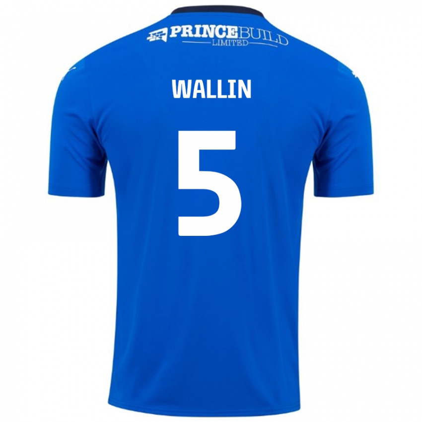 Hombre Camiseta Oscar Wallin #5 Azul Blanco 1ª Equipación 2024/25 La Camisa Perú