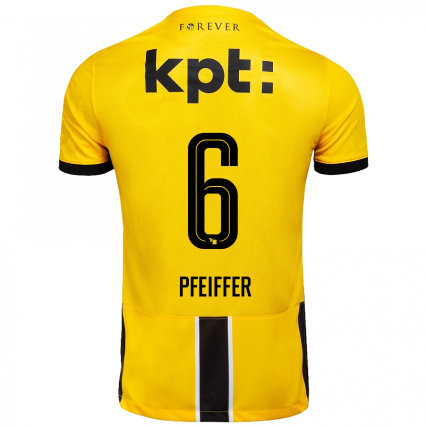 Hombre Camiseta Patric Pfeiffer #6 Amarillo Negro 1ª Equipación 2024/25 La Camisa Perú