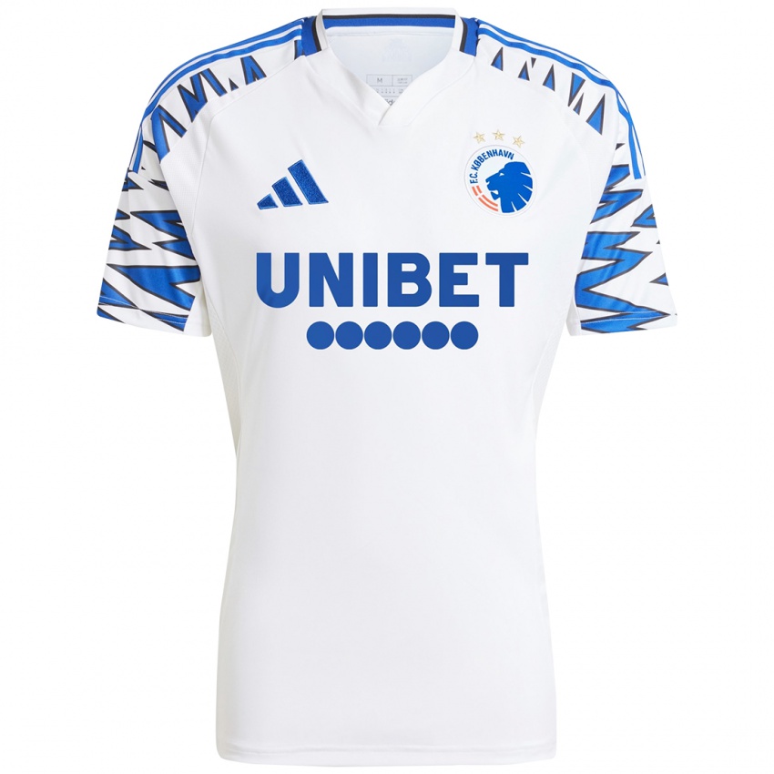 Hombre Camiseta Mads Jørgensen #0 Blanco Azul Cielo 1ª Equipación 2024/25 La Camisa Perú