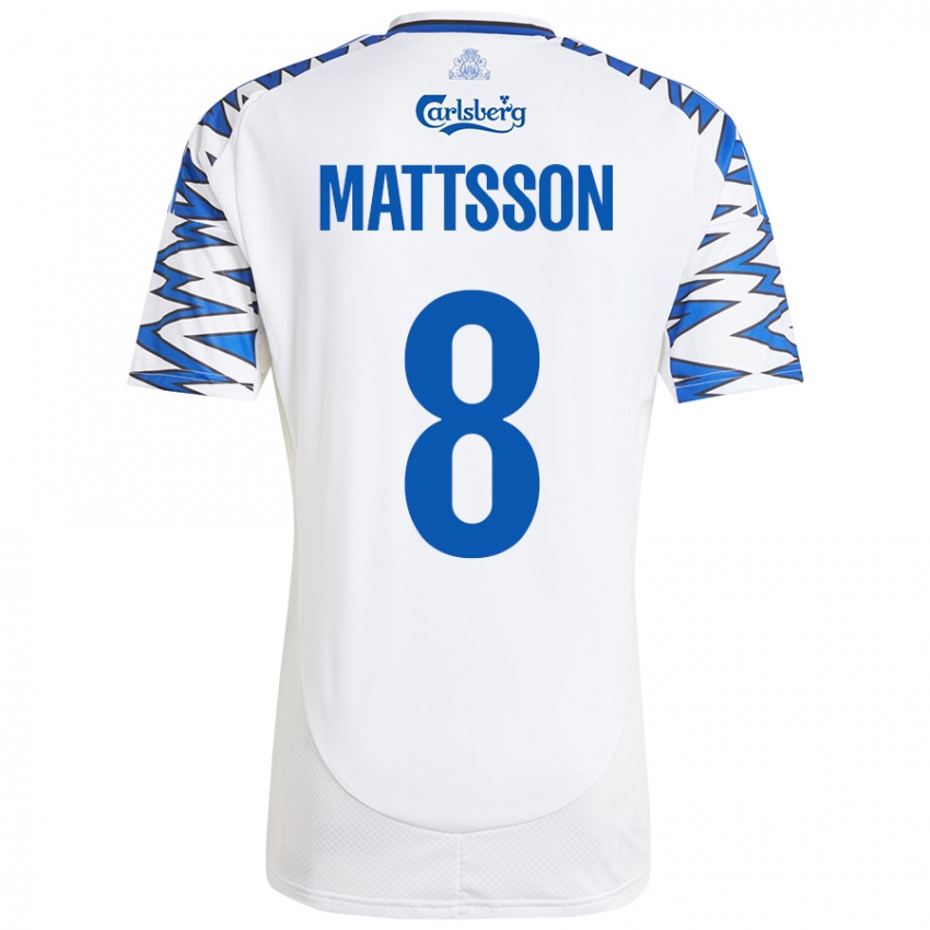 Hombre Camiseta Magnus Mattsson #8 Blanco Azul Cielo 1ª Equipación 2024/25 La Camisa Perú