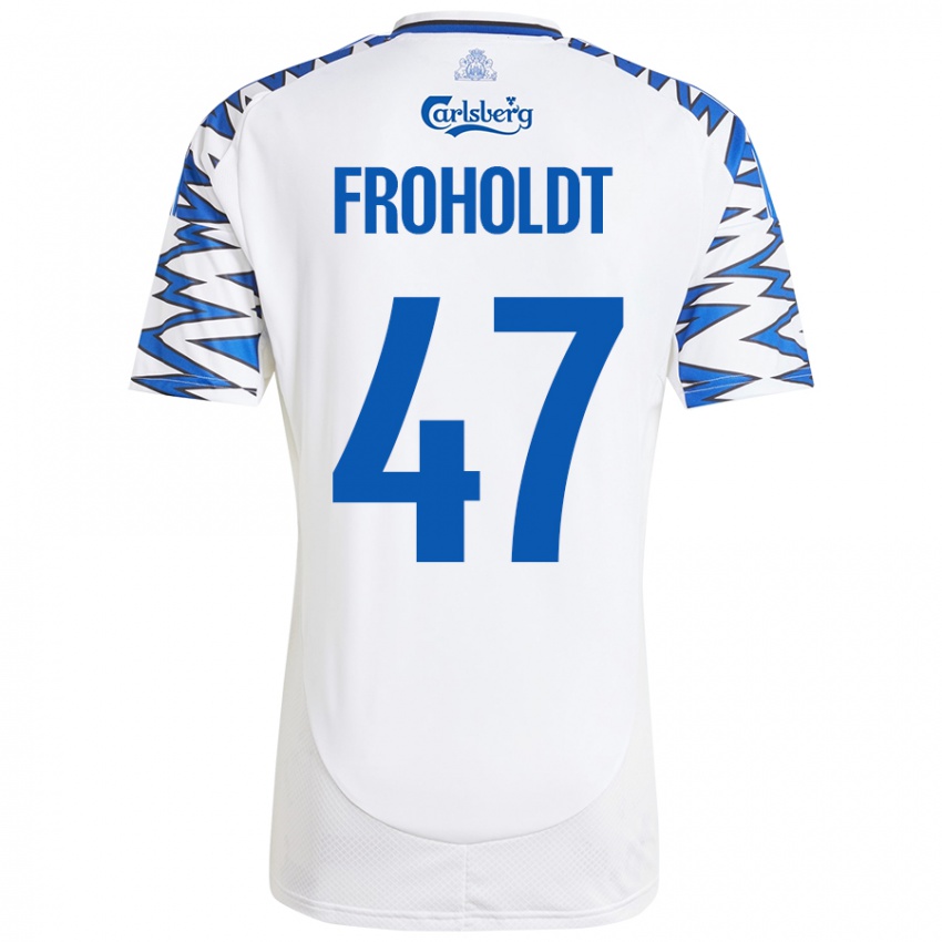 Hombre Camiseta Victor Froholdt #47 Blanco Azul Cielo 1ª Equipación 2024/25 La Camisa Perú