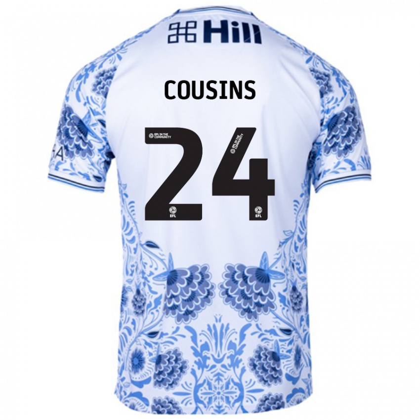 Hombre Camiseta Jordan Cousins #24 Blanco Azul 2ª Equipación 2024/25 La Camisa Perú