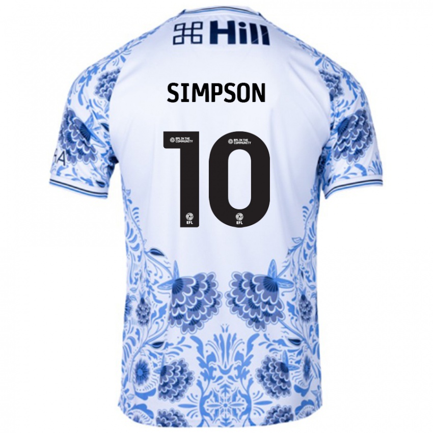 Hombre Camiseta Harley-Jean Simpson #10 Blanco Azul 2ª Equipación 2024/25 La Camisa Perú