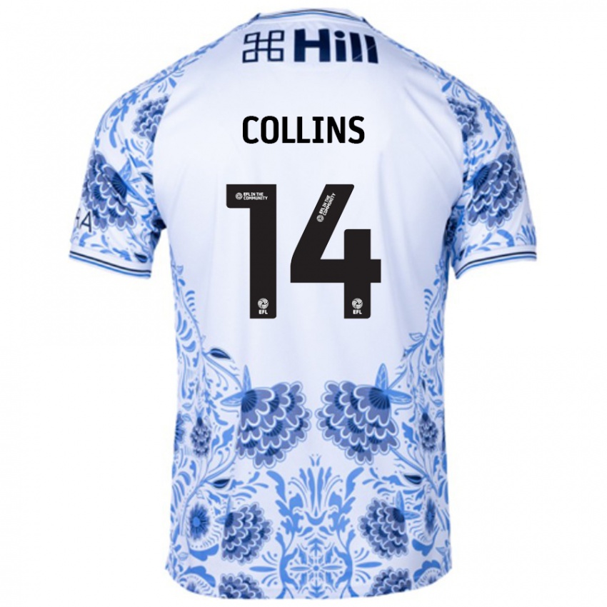 Hombre Camiseta Natasha Collins #14 Blanco Azul 2ª Equipación 2024/25 La Camisa Perú