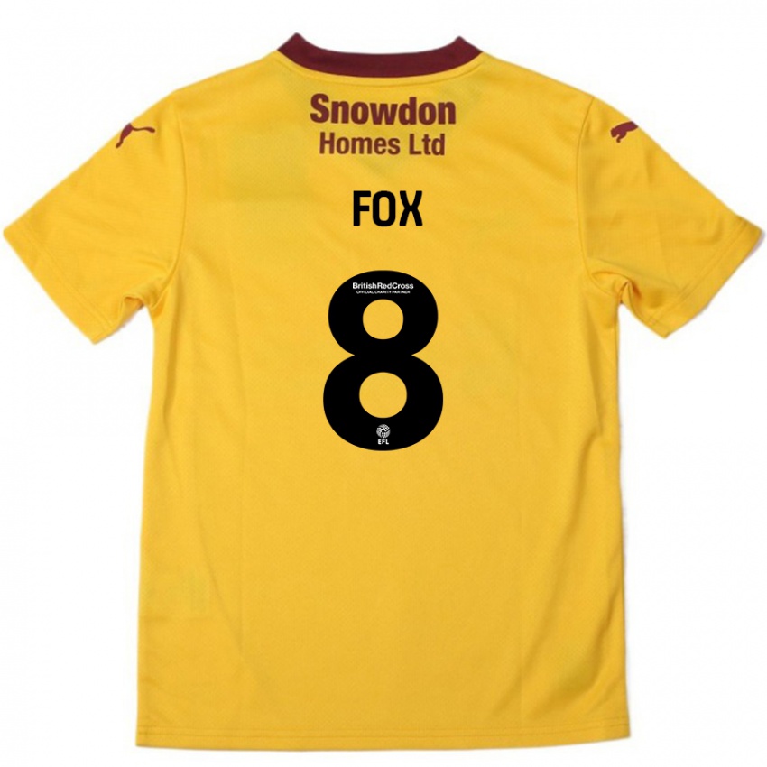 Hombre Camiseta Ben Fox #8 Naranja Borgoña 2ª Equipación 2024/25 La Camisa Perú