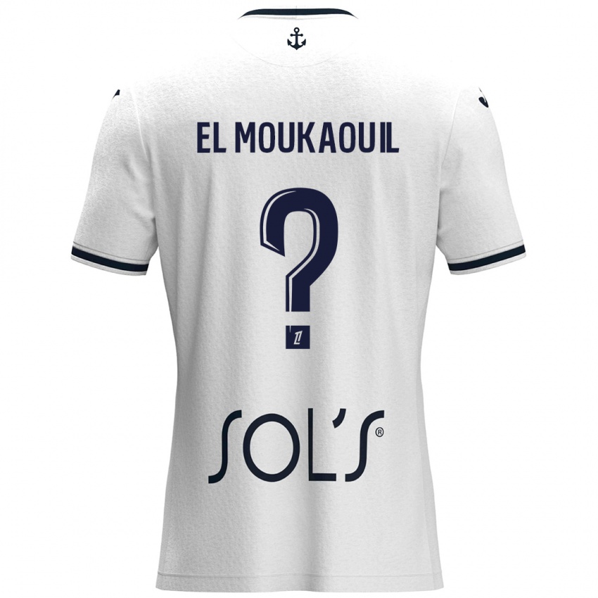 Hombre Camiseta Mohamed El Moukaouil #0 Blanco Azul Oscuro 2ª Equipación 2024/25 La Camisa Perú