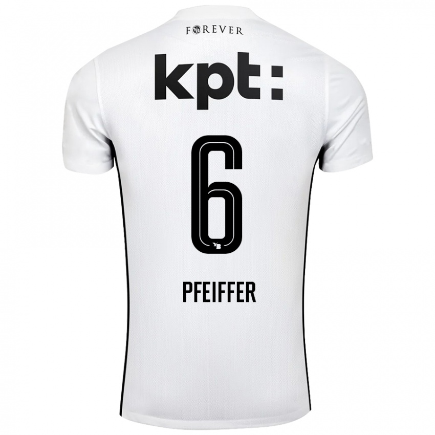 Hombre Camiseta Patric Pfeiffer #6 Blanco Negro 2ª Equipación 2024/25 La Camisa Perú