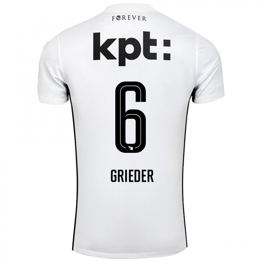 Hombre Camiseta Lionel Grieder #6 Blanco Negro 2ª Equipación 2024/25 La Camisa Perú