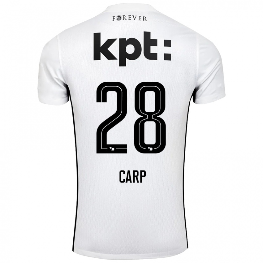 Hombre Camiseta Cristina Carp #28 Blanco Negro 2ª Equipación 2024/25 La Camisa Perú