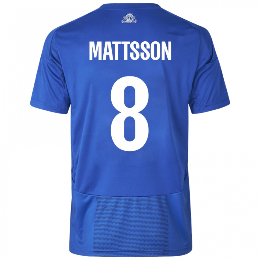 Hombre Camiseta Magnus Mattsson #8 Blanco Azul 2ª Equipación 2024/25 La Camisa Perú