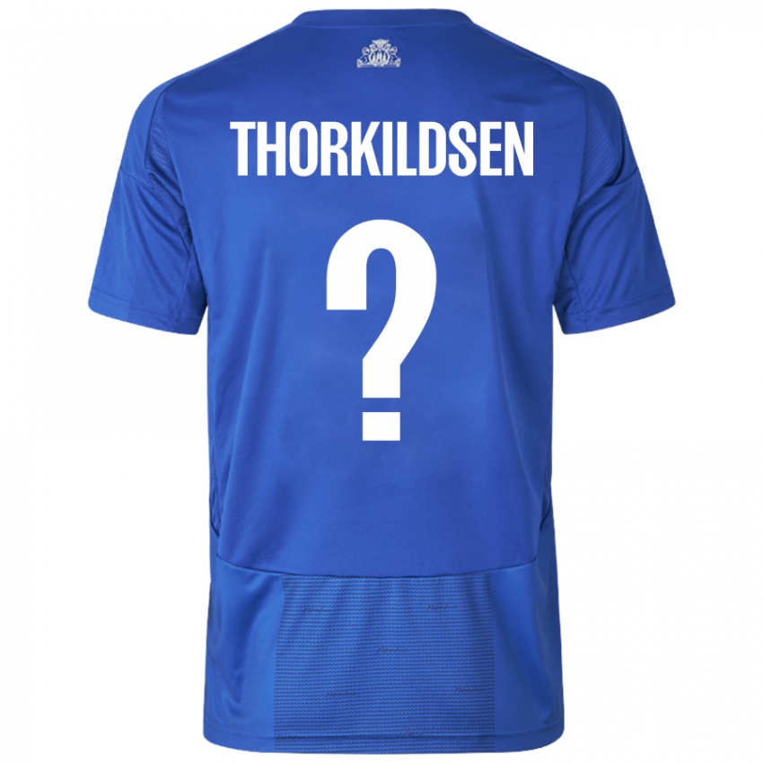 Hombre Camiseta Elias Thorkildsen #0 Blanco Azul 2ª Equipación 2024/25 La Camisa Perú