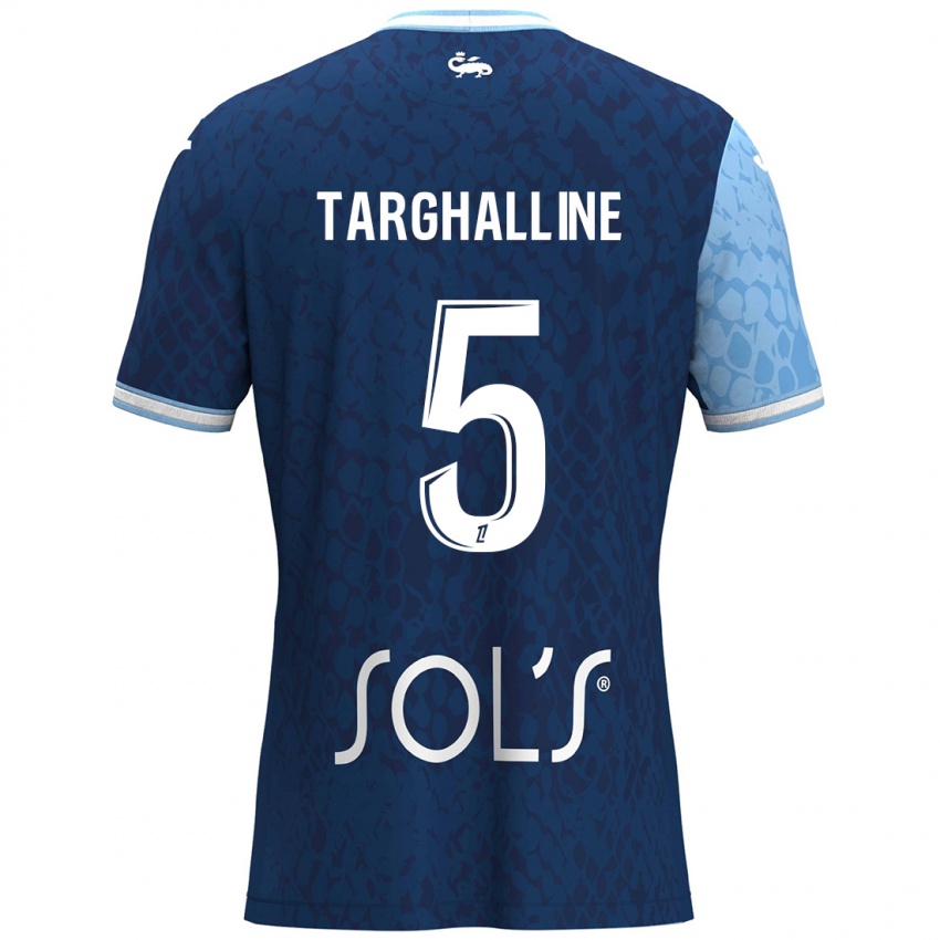 Mujer Camiseta Oussama Targhalline #5 Azul Cielo Azul Oscuro 1ª Equipación 2024/25 La Camisa Perú