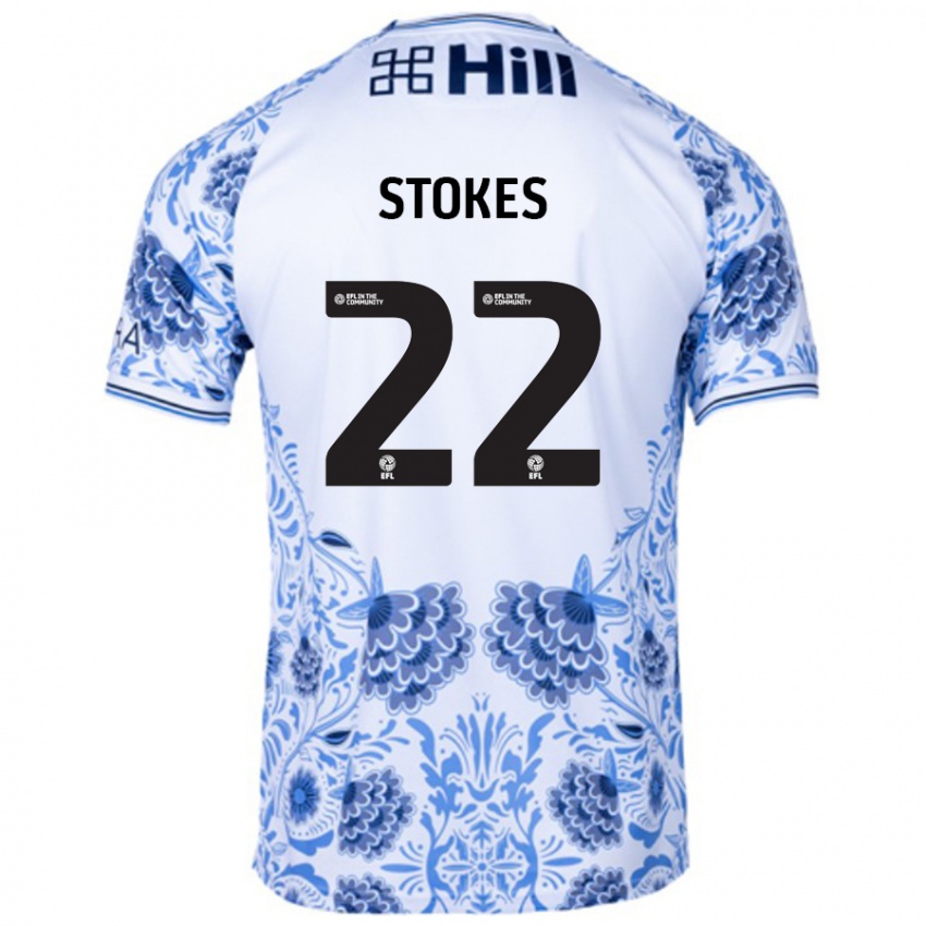 Mujer Camiseta Josh Stokes #22 Blanco Azul 2ª Equipación 2024/25 La Camisa Perú