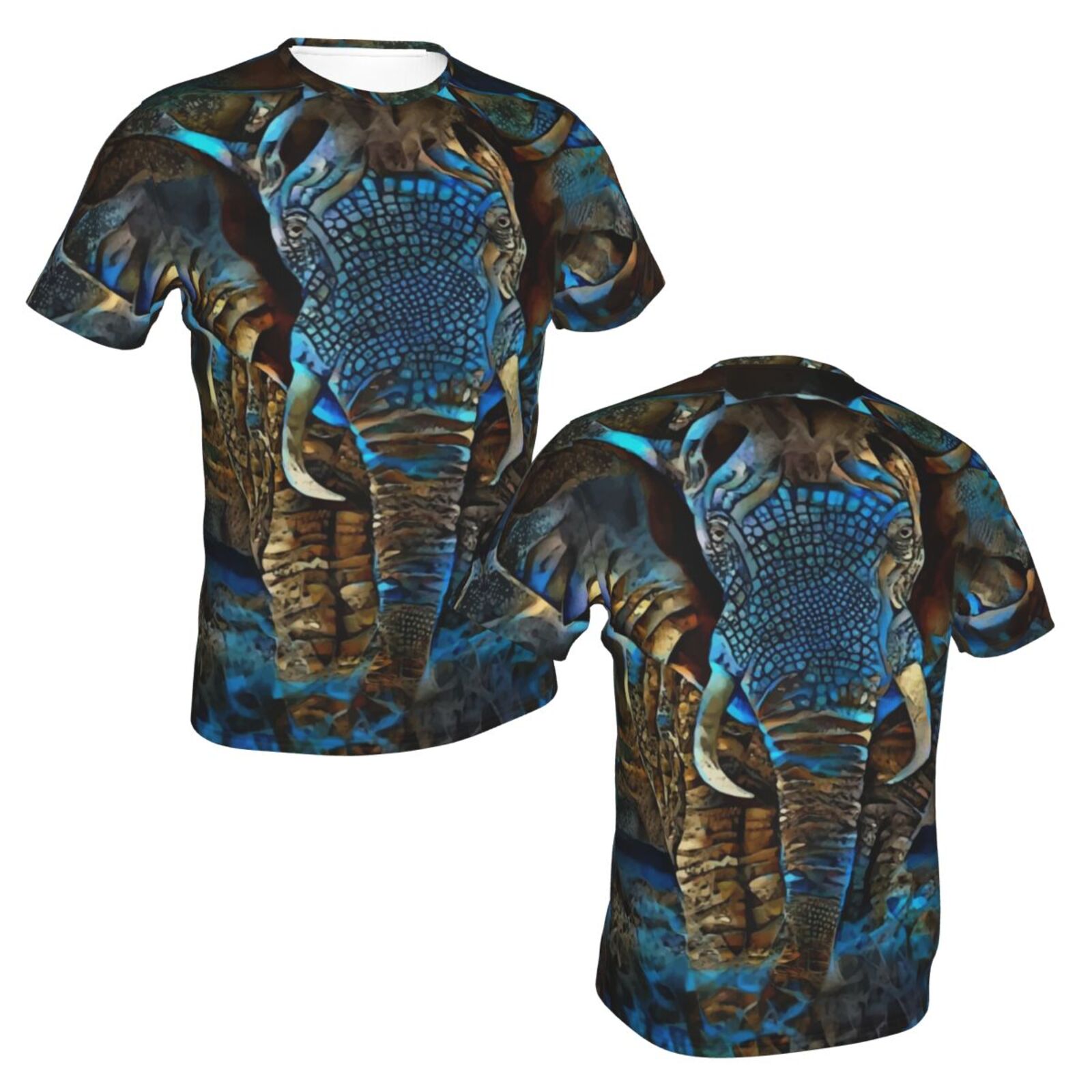 Camiseta Perú Clásica Elefante Marrón Azul Elementos De Técnica Mixta